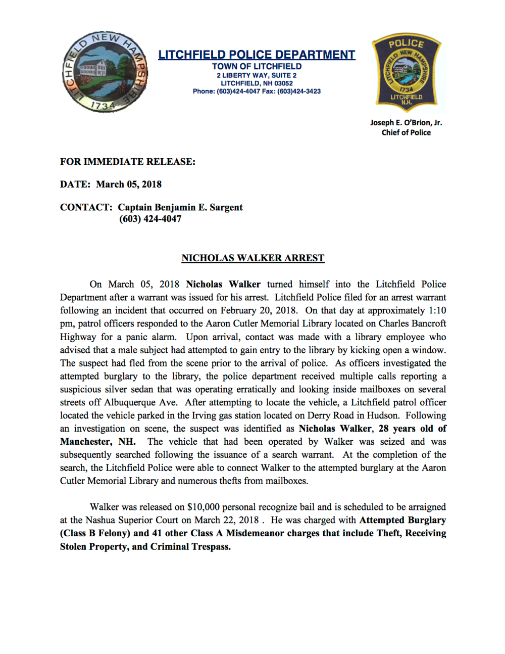 Nicholas Walker Arrest